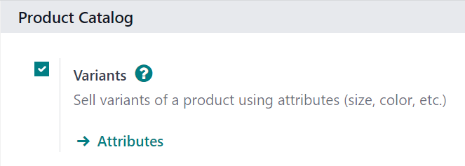 Activating product variants on the Settings page of the erpsys Sales application.
