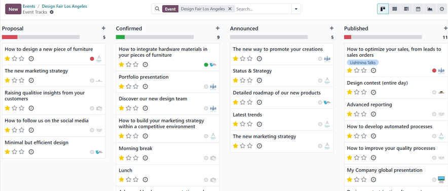 Typical event tracks page for an event in the odoo Events application.