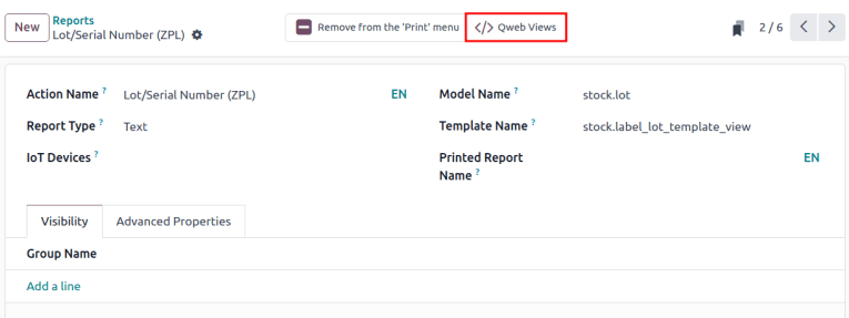 Show Qweb smart button on the Lot and Serial Number (ZPL) report.