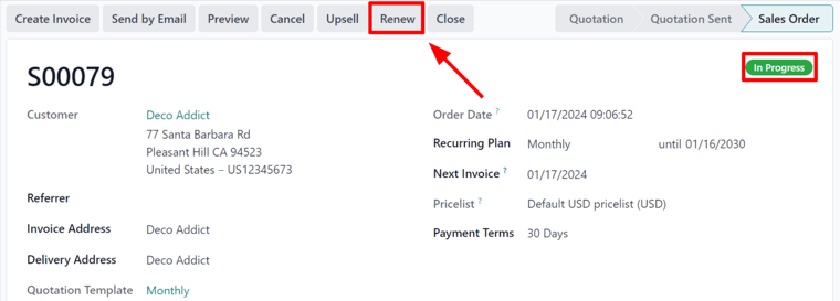 Renew button on subscription sales order with erpsys Subscriptions.